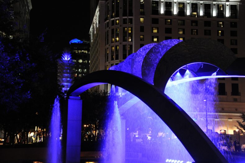 Orlando City Hall Fountain at Night