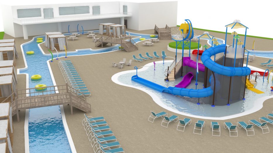 Fun Spot waterpark lounge seating and layout concept render