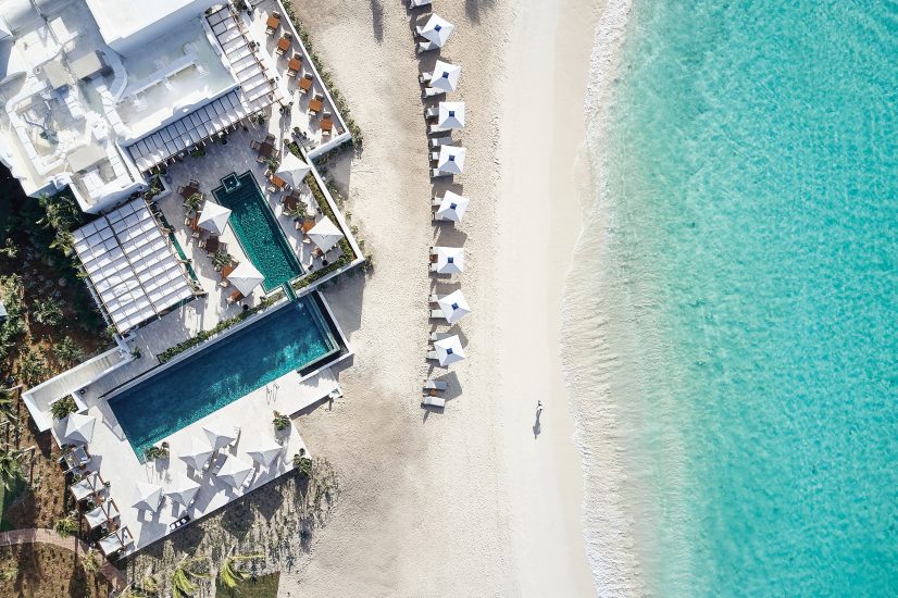 Aerial view of shoreline and Belmond Cap Juluca Resort in Anguilla