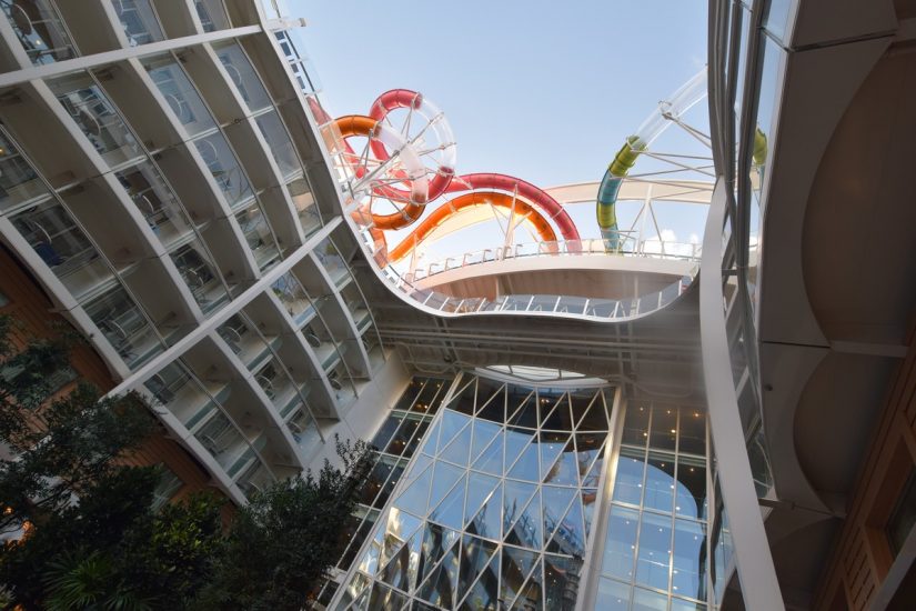Oasis of the Seas waterslides seen from lower deck
