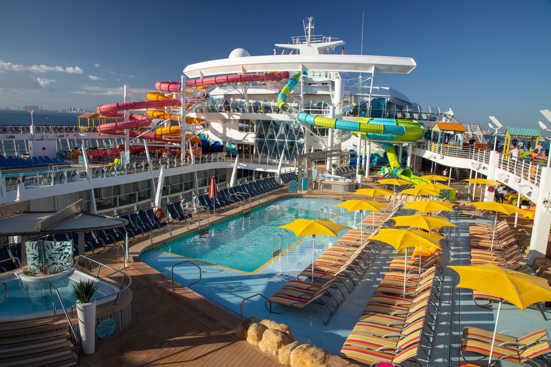 Oasis of the Seas pool deck and two waterslides