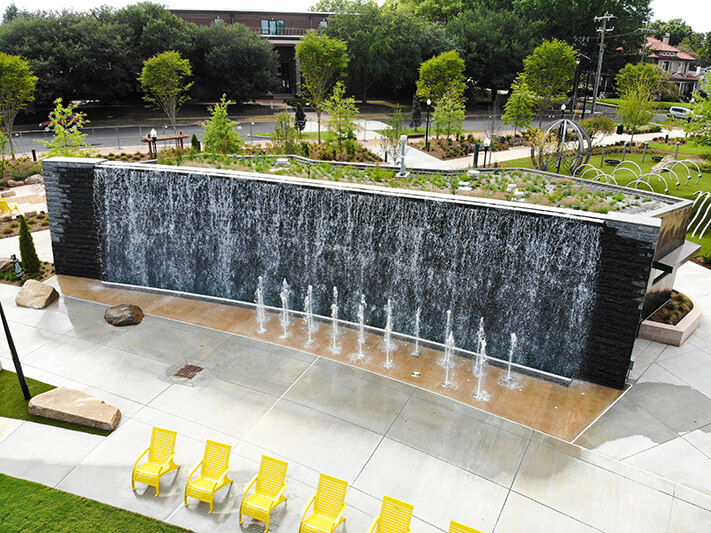 Bell Tower Green interactive water feature and seating