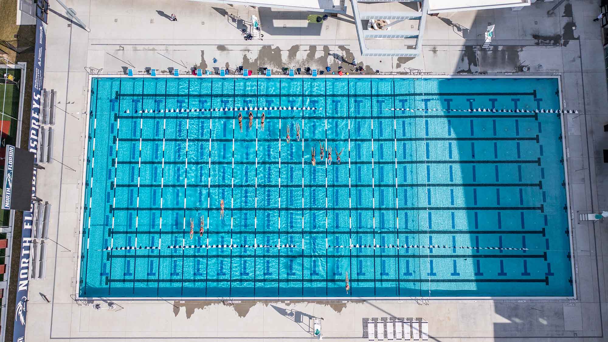 Aerial shot of University of North Florida Aquatic Complex competition pool
