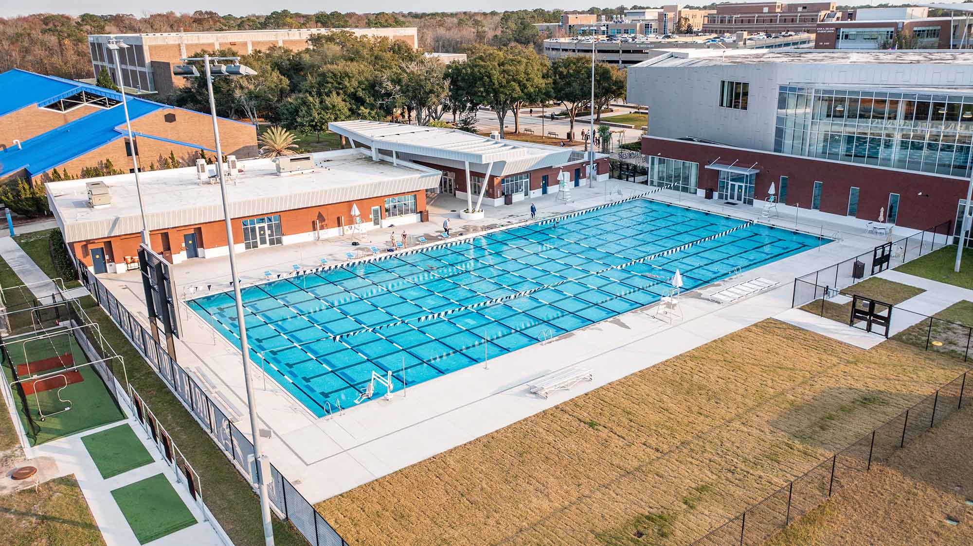 Aerial view of University of North Florida Aquatic Complex competition pool