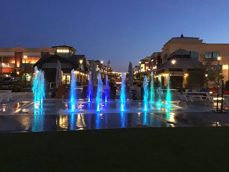Southlands water feature with color changing LED lights