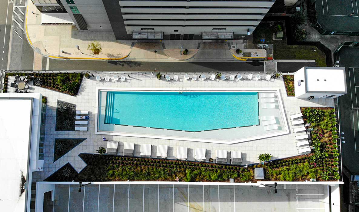 Aerial view of the apartment's rooftop pool