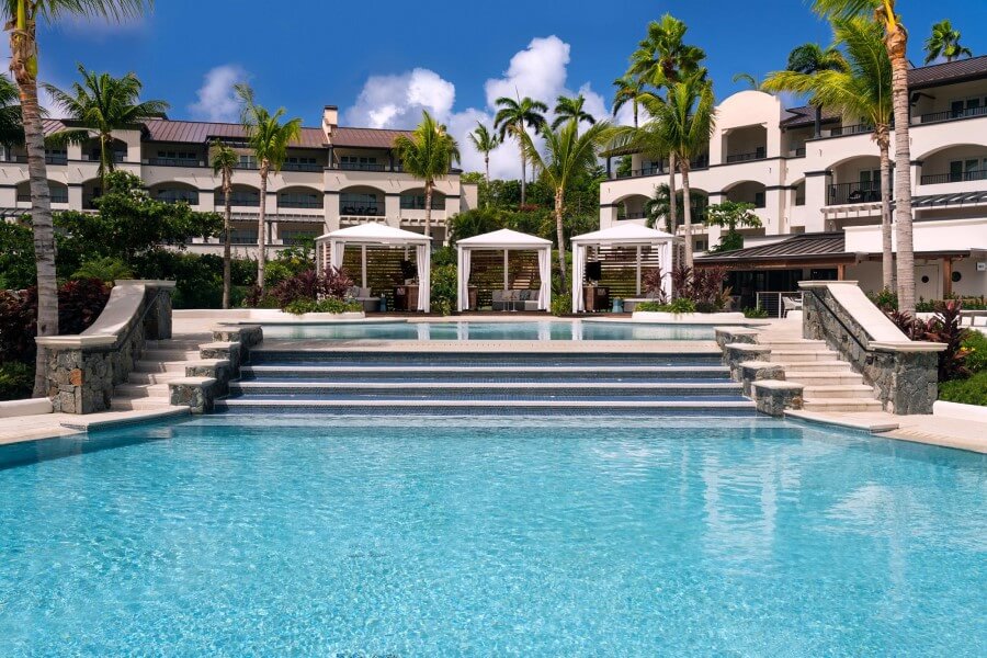 Stairway to cabanas and pool at Ritz-Carlton St. Thomas