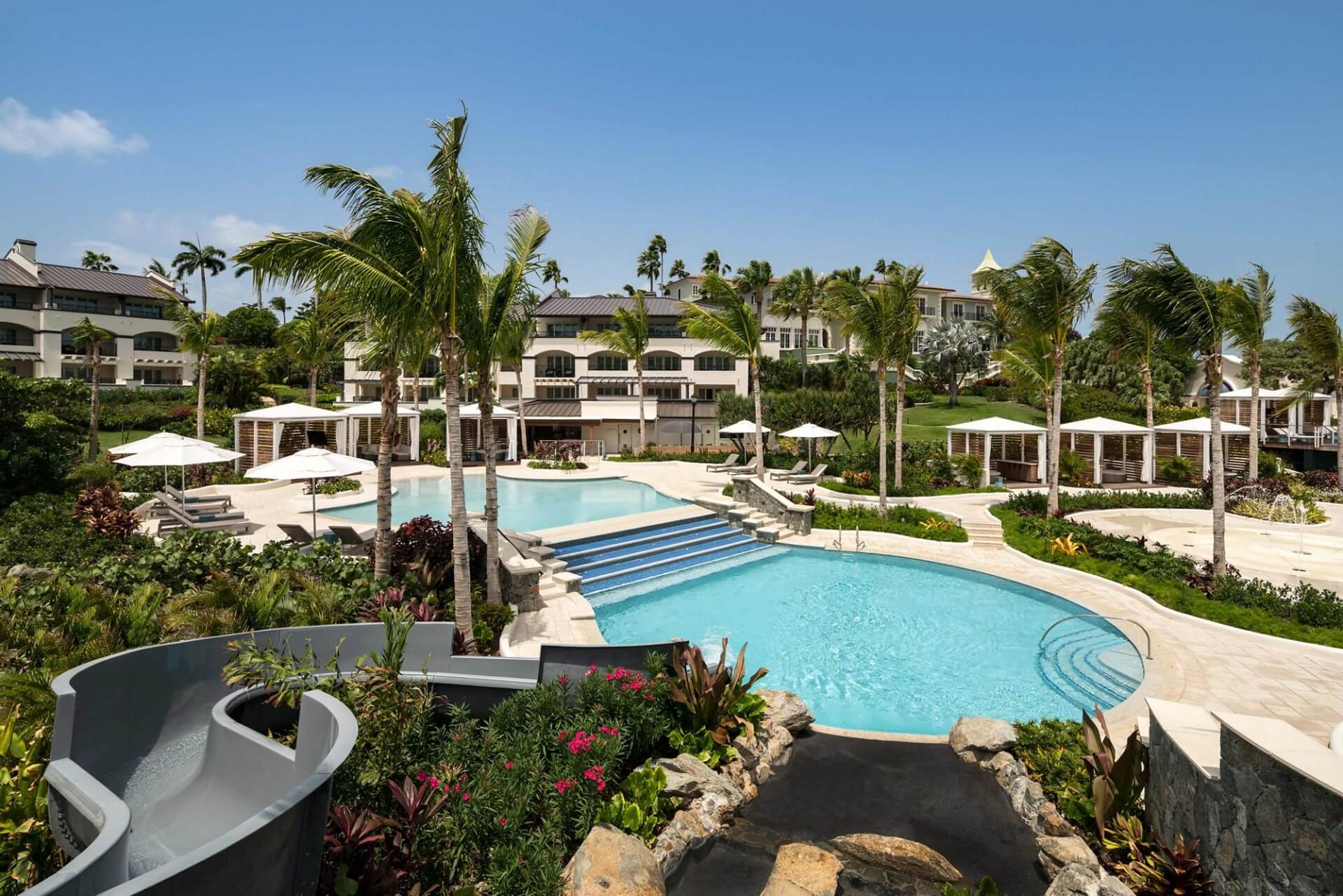 Waterslide and rockwork at Ritz-Carlton St. Thomas