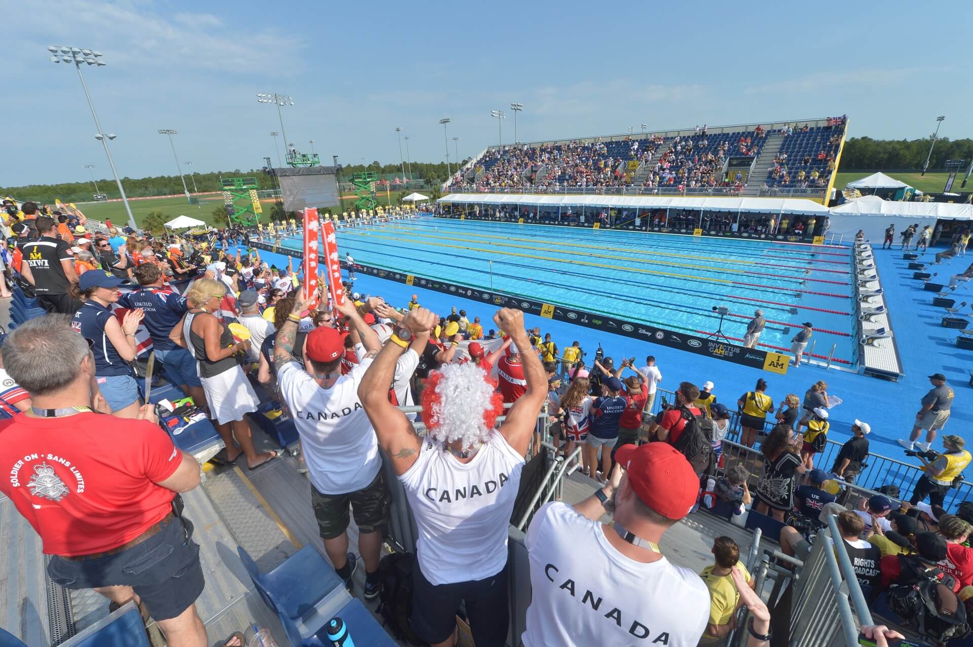 Crowd of international spectators at swimming competition for 2016 Invictus Games