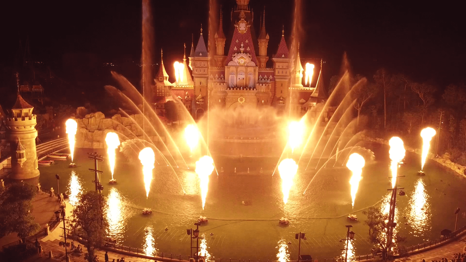 Water fountains and special effects showcase themed entertainment expertise
