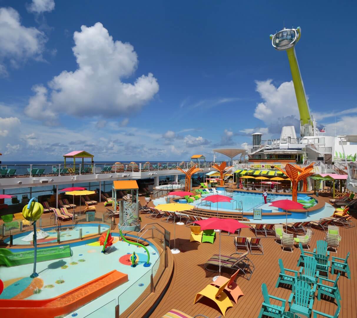Resort-style pools on Royal Caribbean’s Odyssey of the Seas top deck