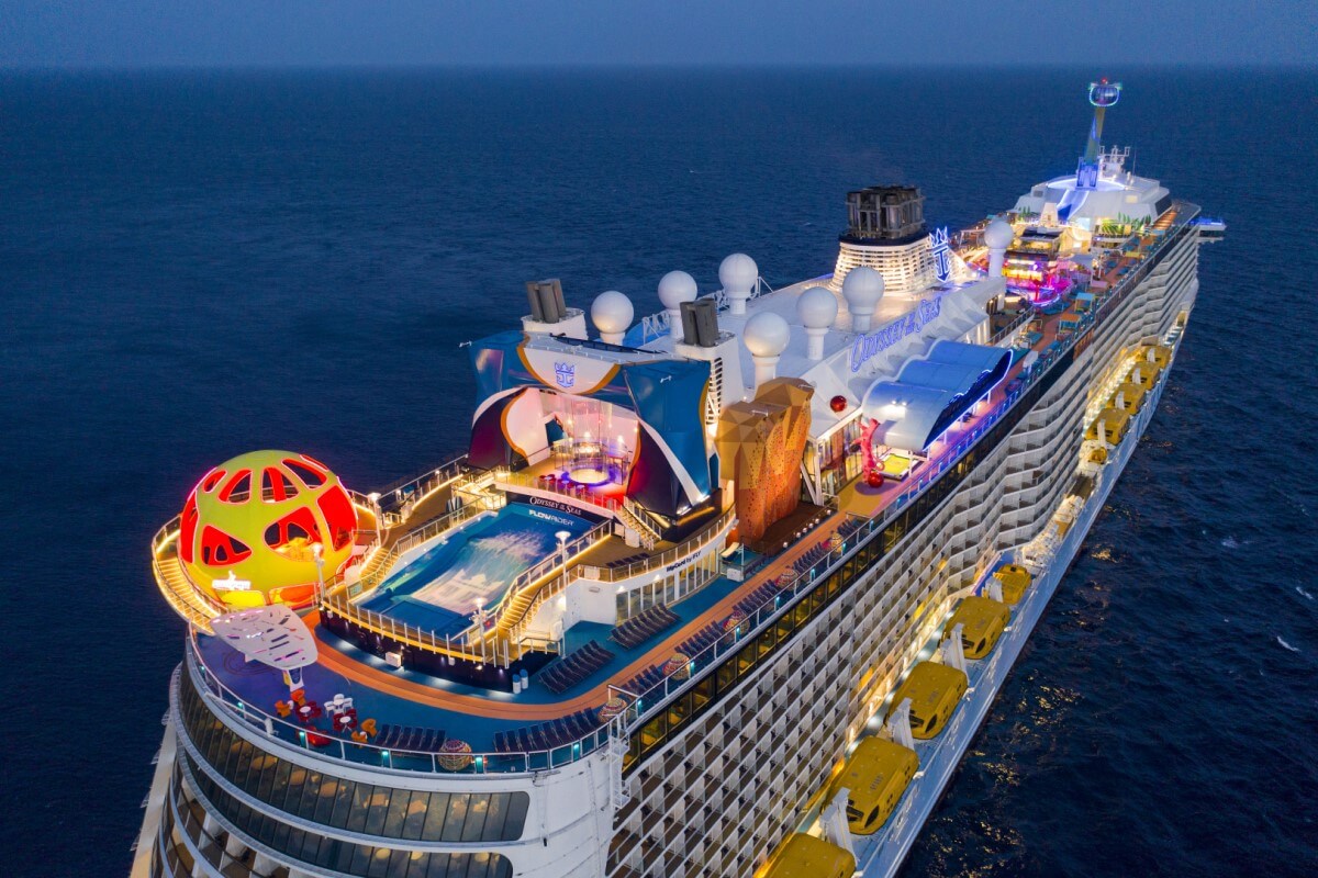 Royal Caribbean’s Odyssey of the Seas embarking at night