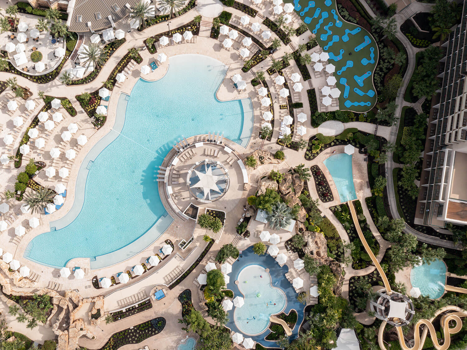 Orlando World Center Marriott Falls Oasis Pool aerial view