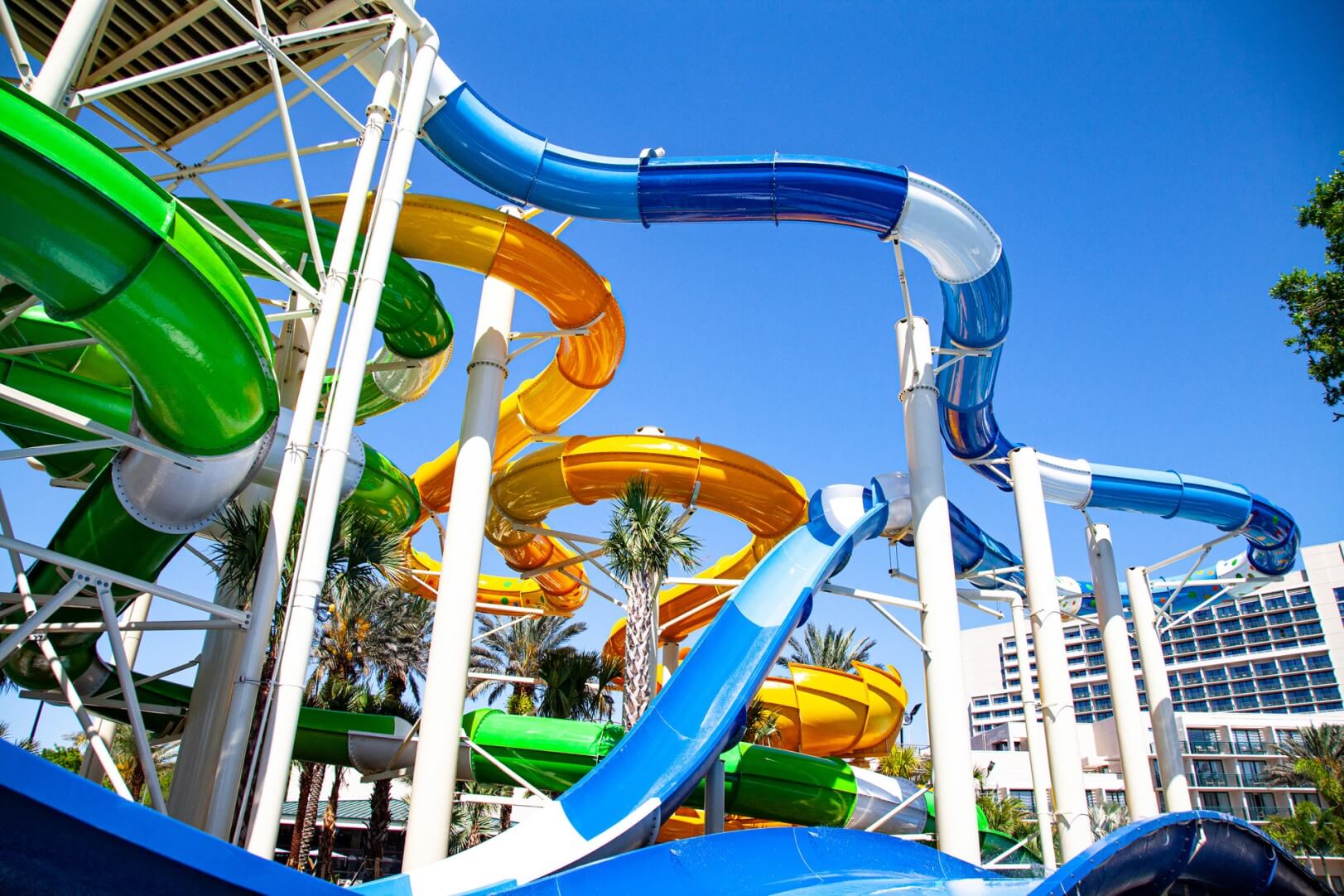 Steep drop on the Boomerango at Orlando World Center Marriott's River Falls Waterpark