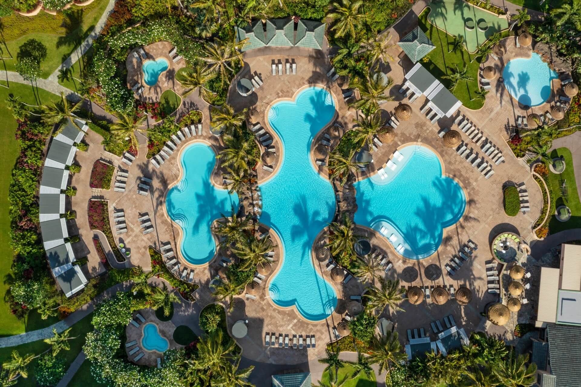 Aerial view of the Ritz-Carlton Kapalua pool and deck