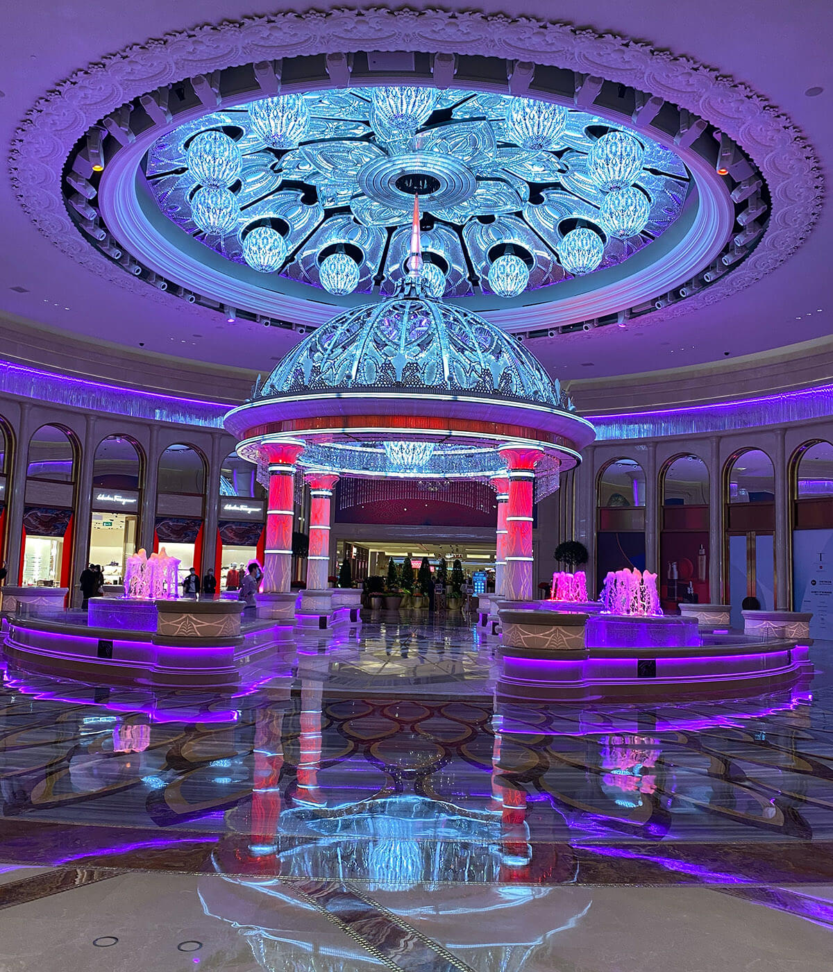 Galaxy Macau Crystal Lobby purple lighting effect