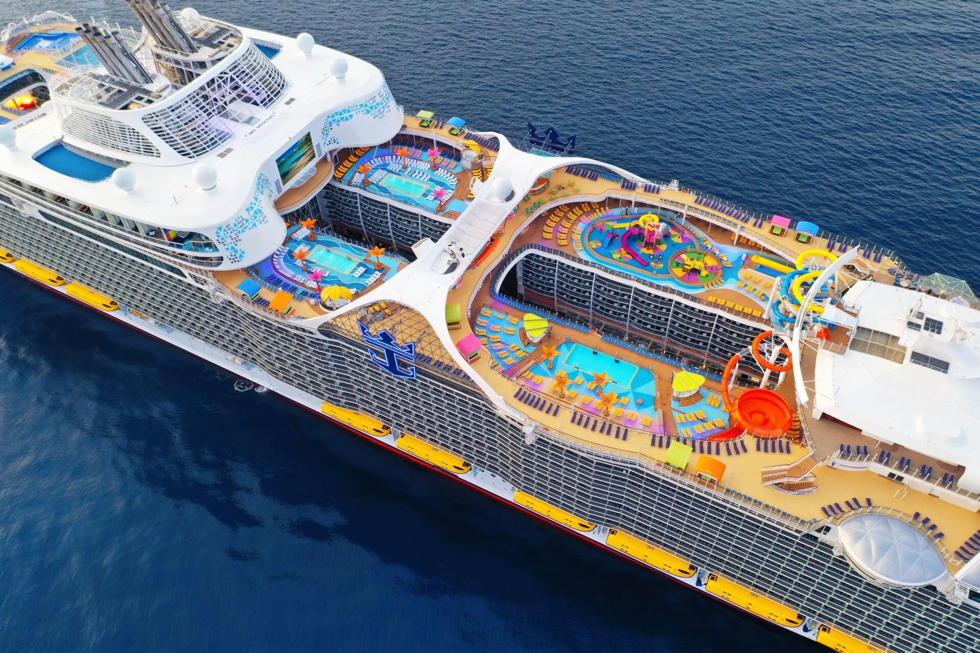 Royal Caribbean's Wonder of the Seas aerial view of ship