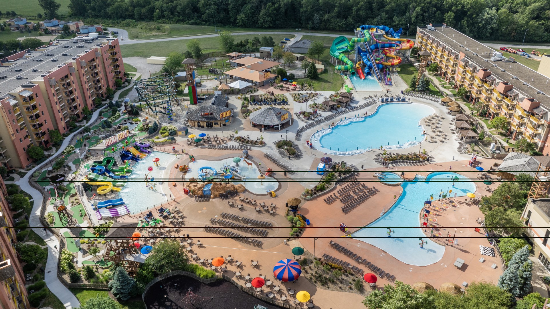 Aerial view of Kalahari resorts sandusky ohio outdoor waterpark