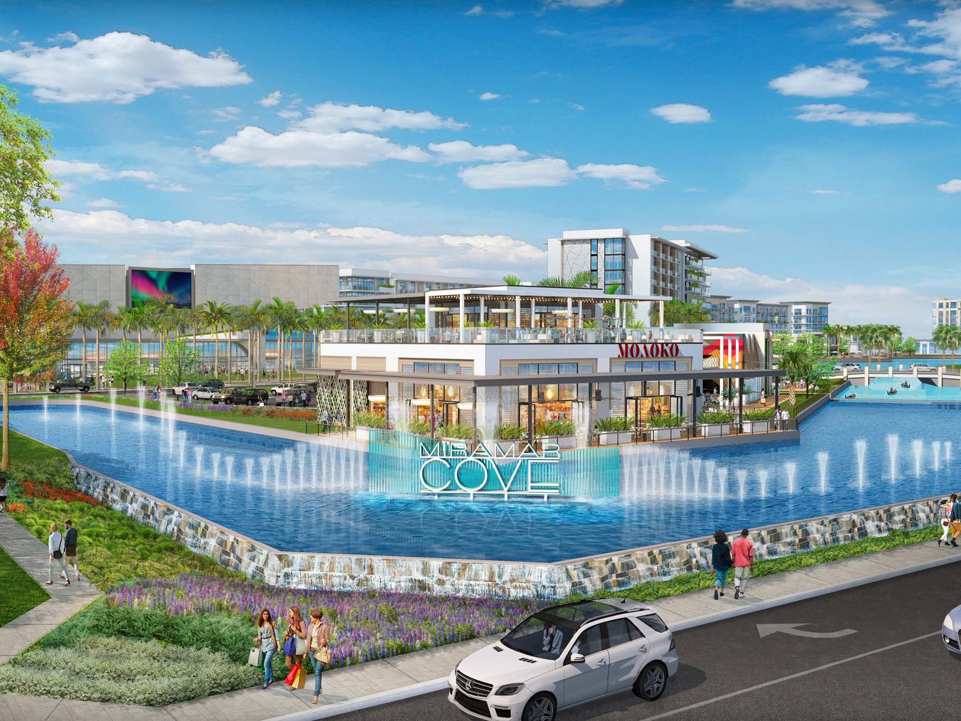 Entryway fountain rendering at Miramar Cove
