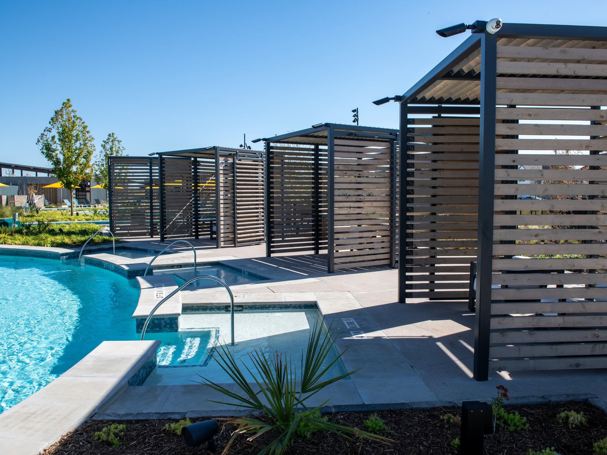 private cabanas line the Mosaic Amenity Center lazy river