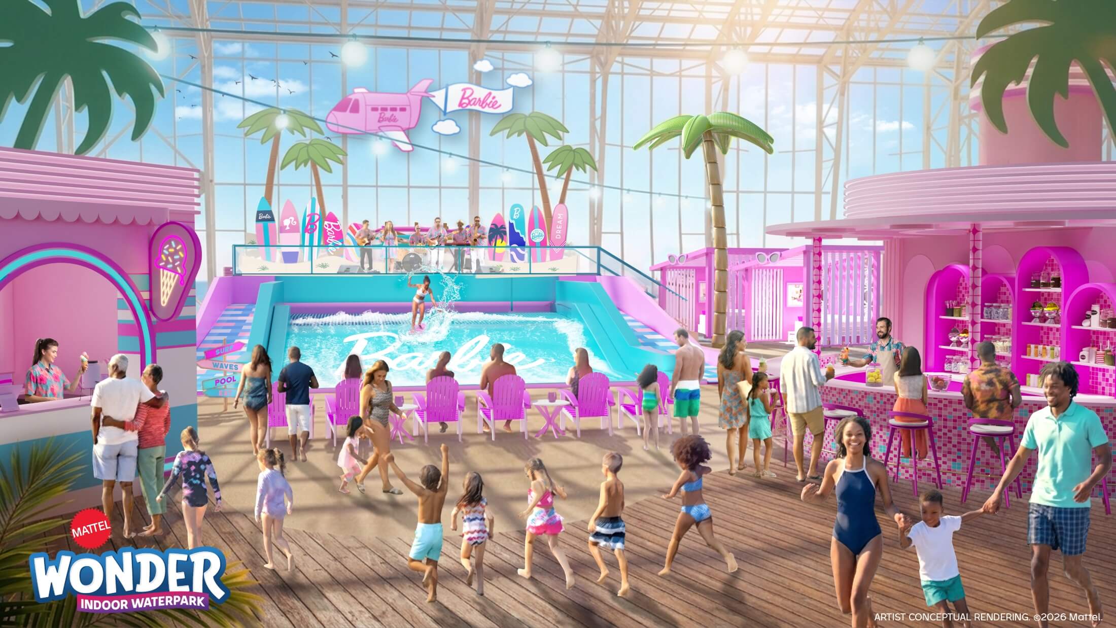Mattel Wonder interior renders at Bellevue waterpark